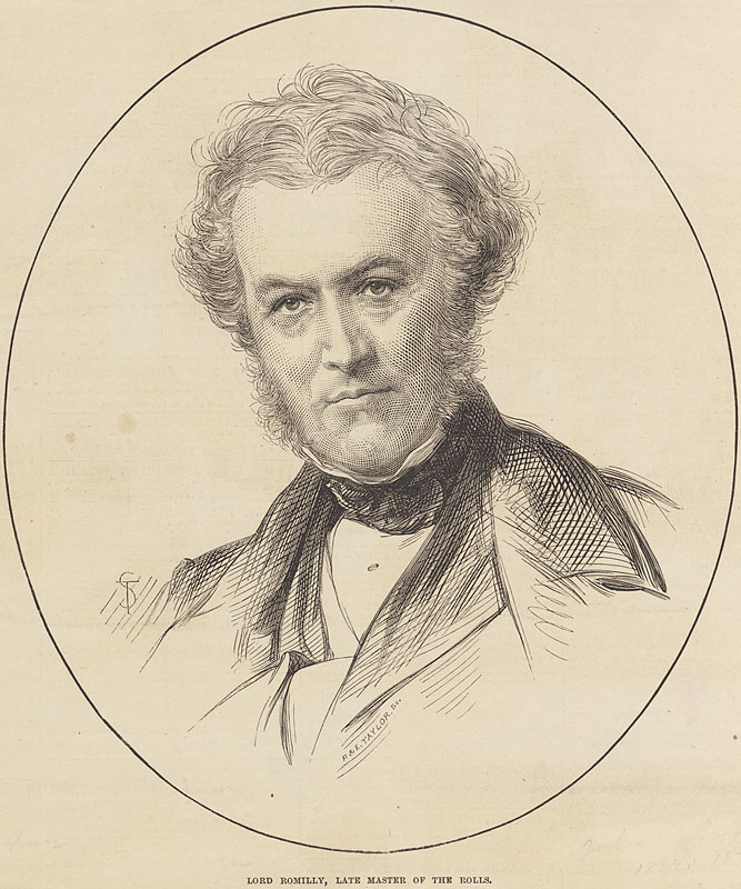An engraving of the shoulders and head of a white man. He is wearing a dark jacket and white shirt. He has short-medium length hair and mutton chops.